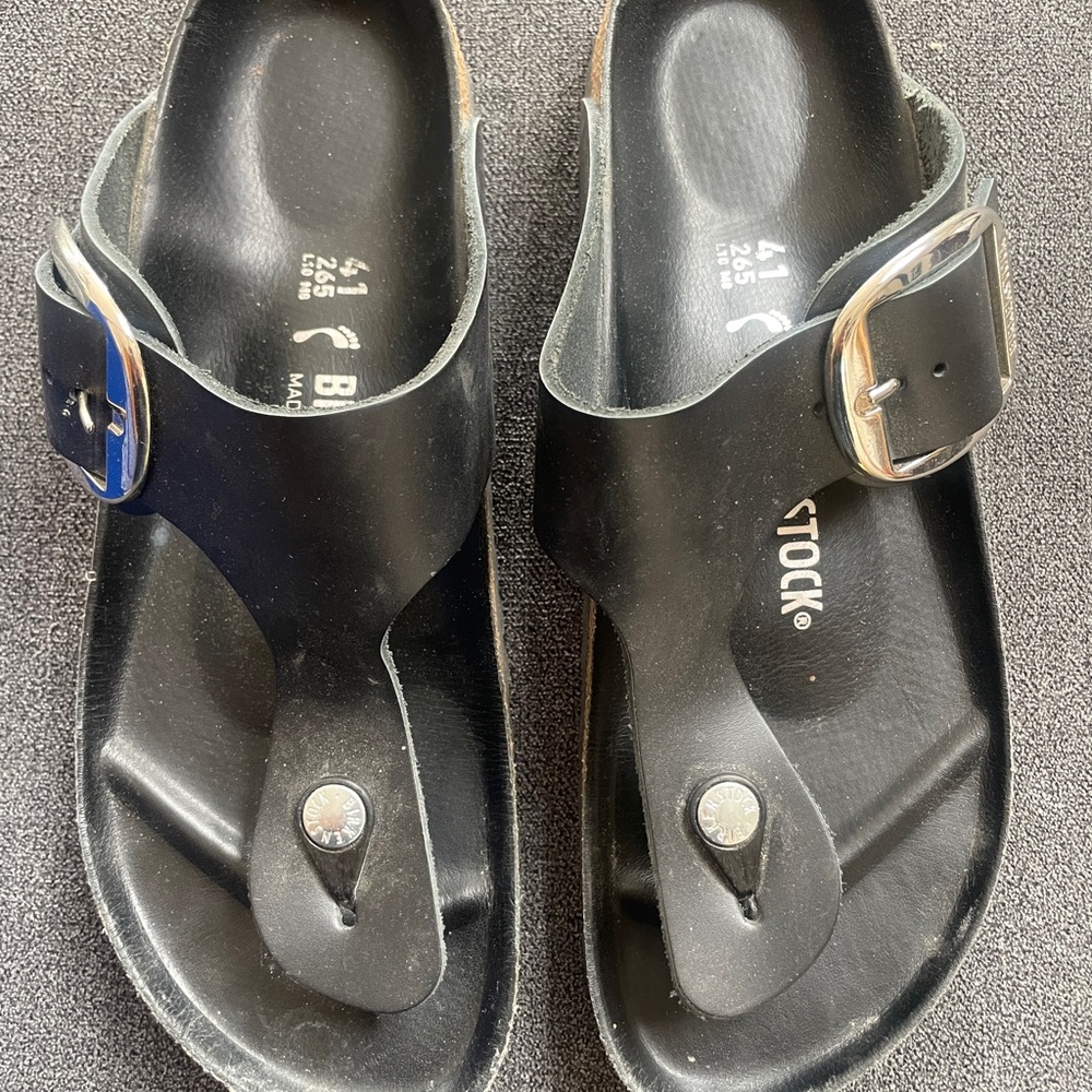 Birkenstock Black Sandals with Metallic Buckle 41